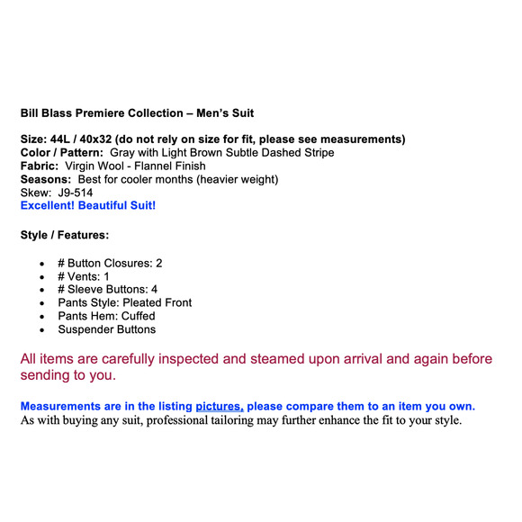 Bill Blass Premiere 44L 40x32 Gray Subtle Brown Stripe Flannel Suit - Picture 2 of 16